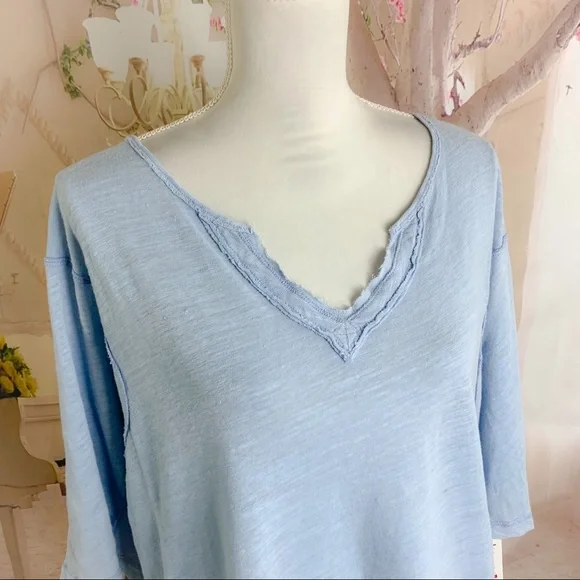 NEW Free People Clouds Sky Linen Tee in Soft blue - Picture 6 of 11